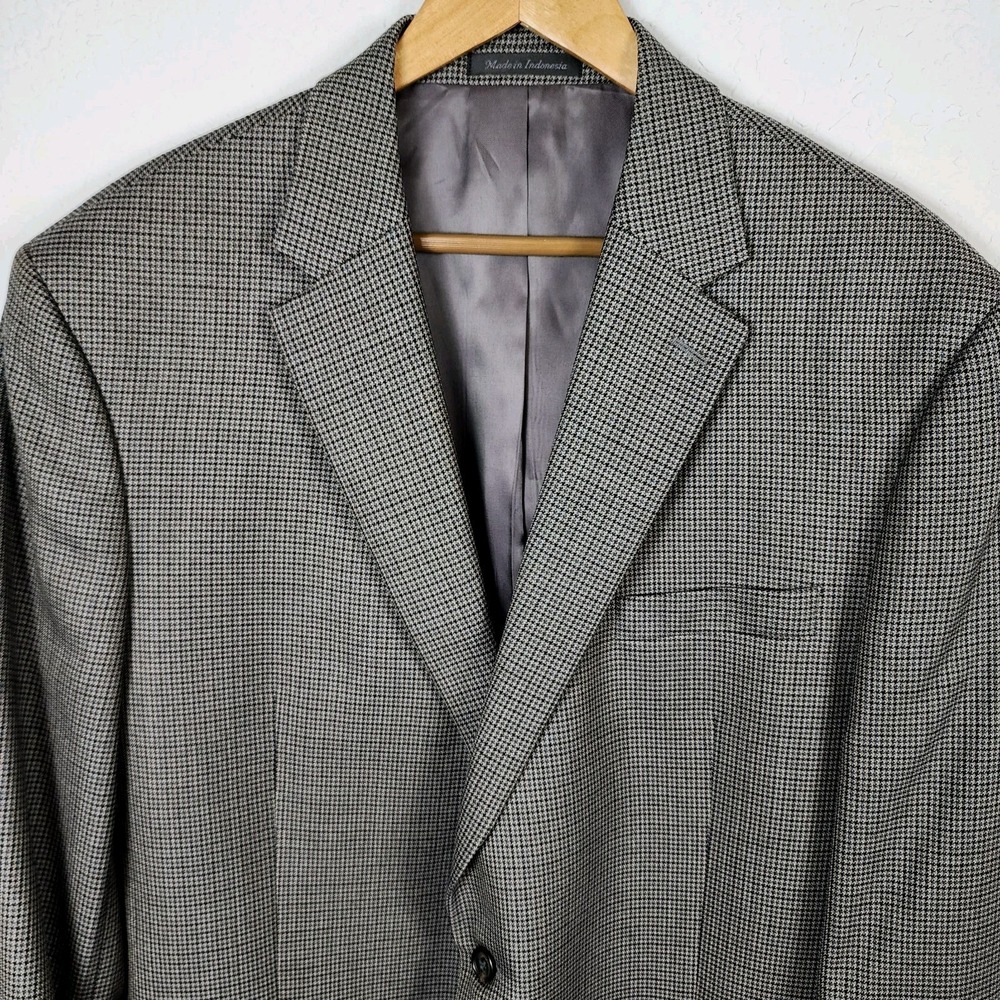Lauren Ralph Lauren LRL Sport Coat‎ Mens 46L Gray Houndstooth Wool Blazer Career